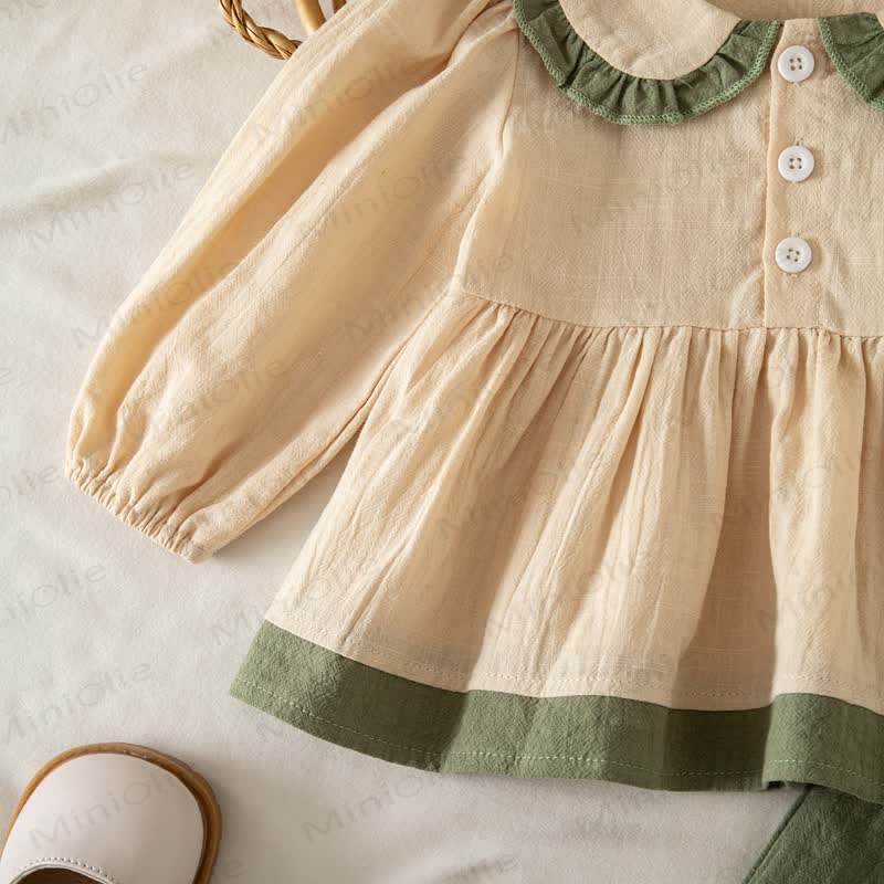 Baby Girl Khaki Ruffle Collar Peplum Top and Pants 2-piece Set - image 5
