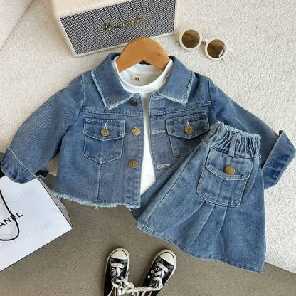 Toddler Girl Blue Frayed Denim Jacket and Skirt 2-piece Set - Blue - 10-11T - image 1