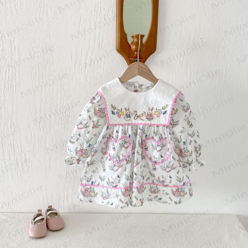 Toddler Girl Bunny Print Long Sleeve Dress - image 2