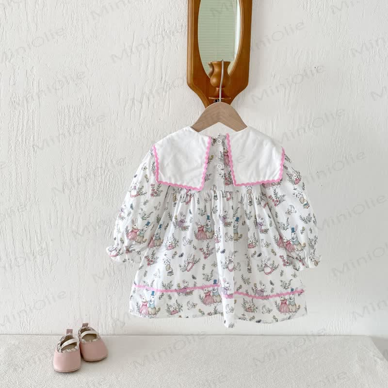 Toddler Girl Bunny Print Long Sleeve Dress - image 3