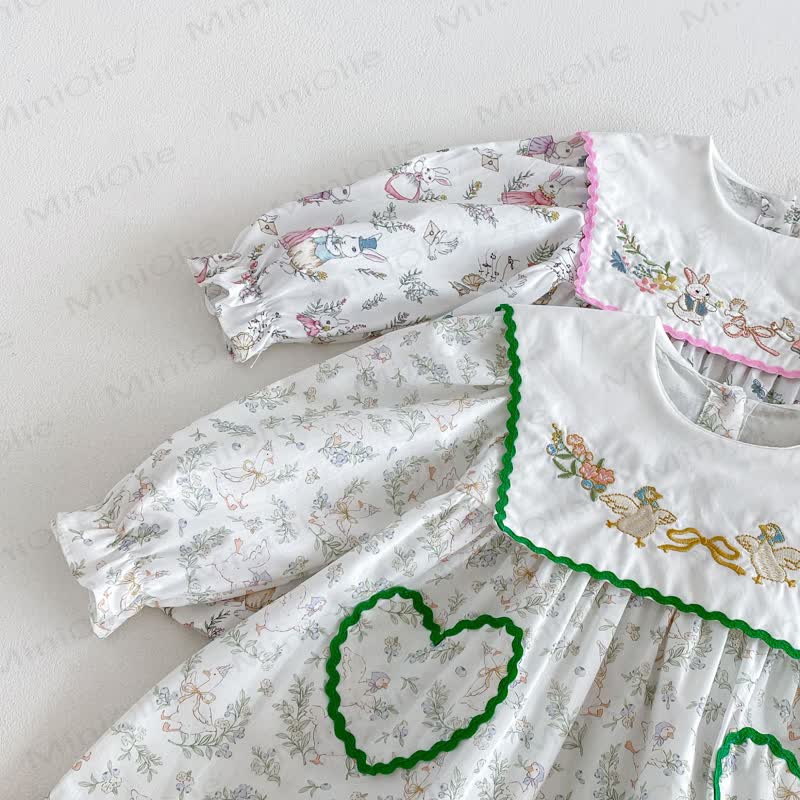 Toddler Girl Bunny Print Long Sleeve Dress - image 6