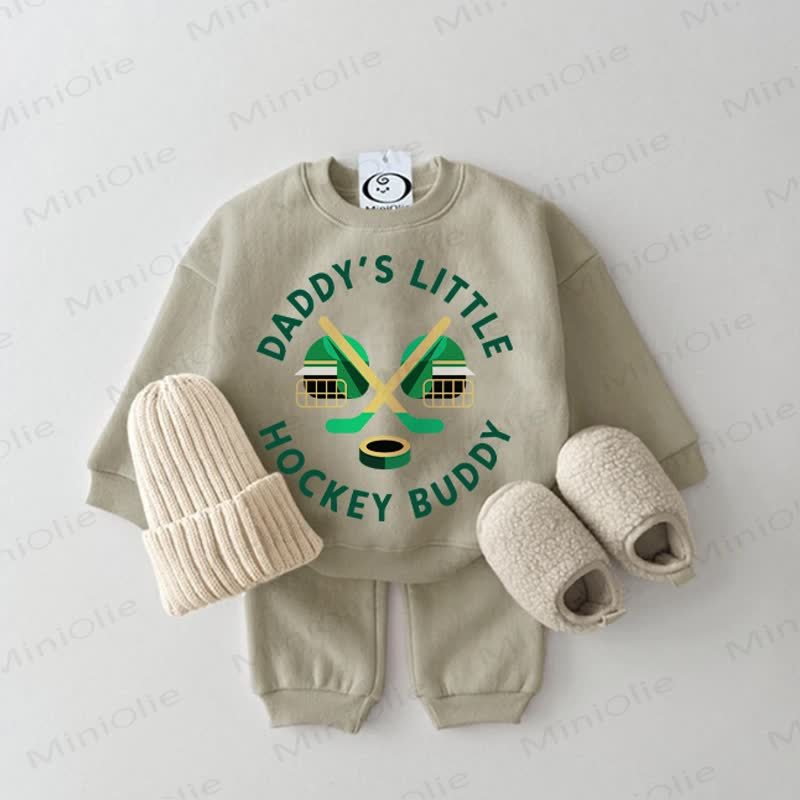 DADDY'S LITTLE HOCKEY BUDDY Baby Grey Green Sweatshirt 2-piece Set - Grey Green - 2-3T - image 1