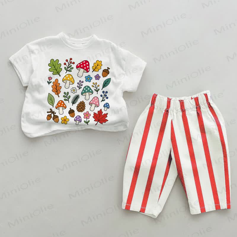 Baby Mushroom and Flower White&Red Vertical Striped 2-piece Set - White&Red - 4-5T - image 1