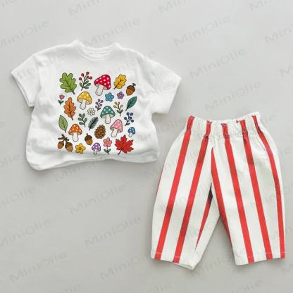 Baby Mushroom and Flower White&Red Vertical Striped 2-piece Set - White&Red - 4-5T - image 1