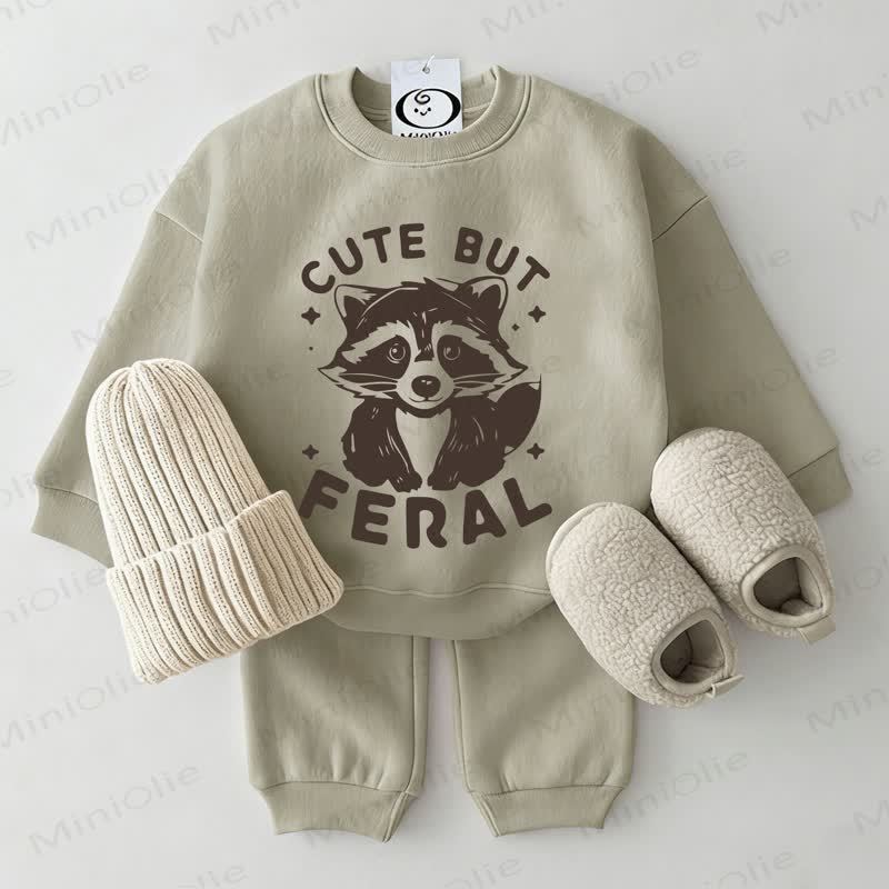 CUTE BUT FERAL Baby Grey Green Sweatshirt 2-piece Set - Grey Green - 2-3T - image 1