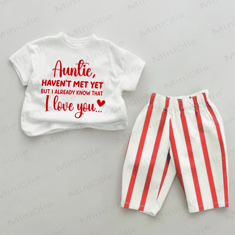 AUNTIE, HAVEN'T MET YET BUT I ALREADY KNOW THAT I LOVE YOU... Baby White&Red Vertical Striped 2-piece Set - White&Red - 4-5T - image 1