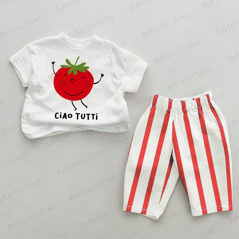 CIAO TUTTI Baby Tomato White&Red Vertical Striped 2-piece Set - White&Red - 4-5T - image 1