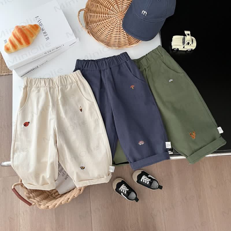 Baby Toddler Solid Color Animal Embroidered Casual Pants - image 1