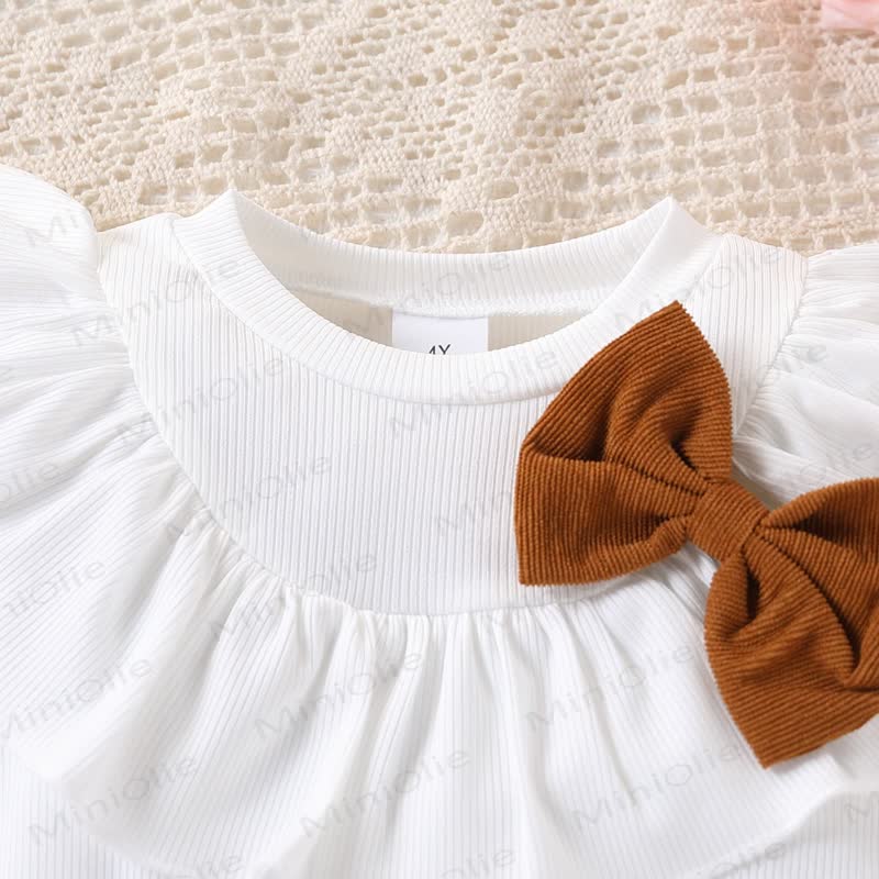 Toddler Girl Ruffle Bow Long Sleeve Top and Pleated Skirt 2-piece Set - image 6