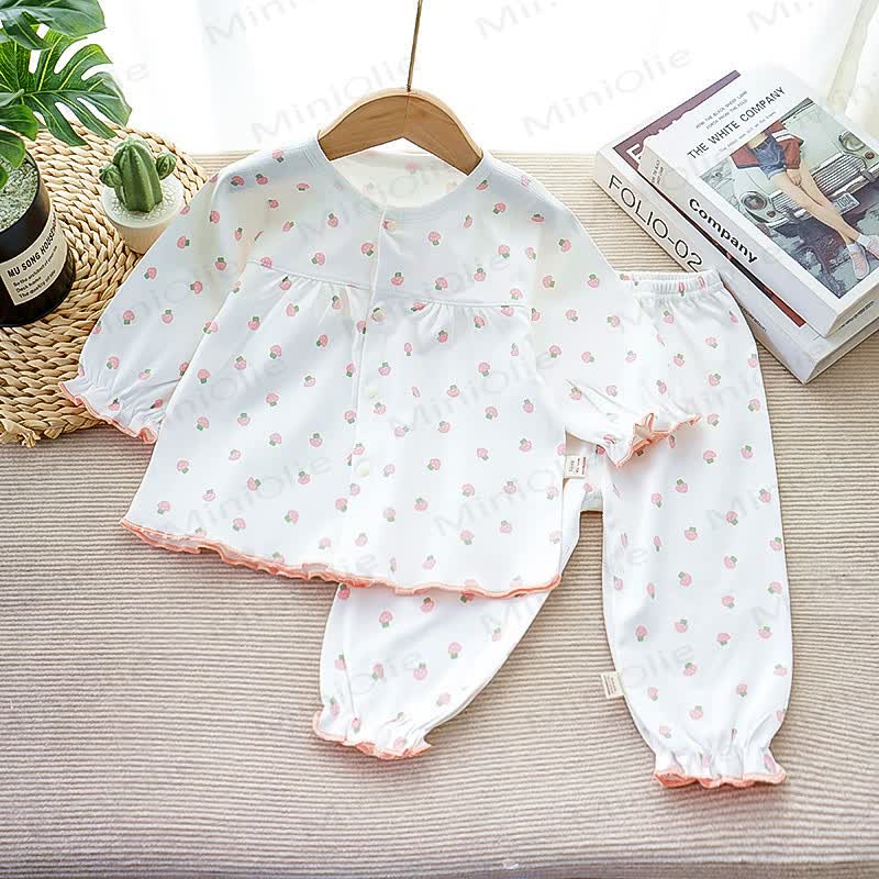 Toddler Girl Animal/Fruit Print Pajama 2-piece Set - White Mushroom - 3-4.5T - image 2