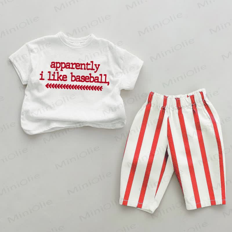 APPARENTLY I LIKE BASEBALL, Baby Toddler Red Vertical Striped 2-piece Set - White&Red - 4-5T - image 1