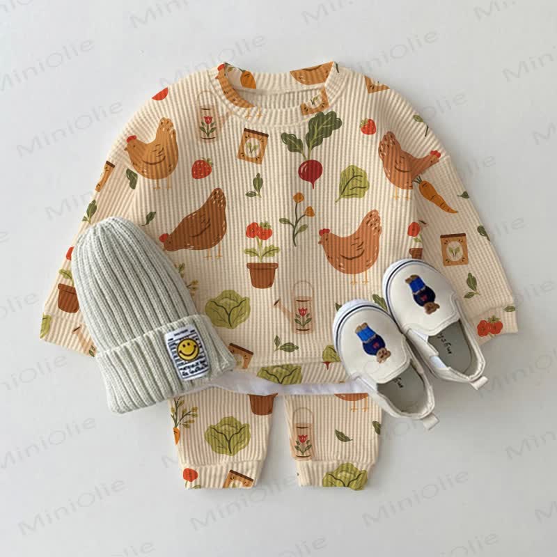 Baby Chicken Garden Beige Waffle 2-piece Set - Beige - 2-3T - image 1