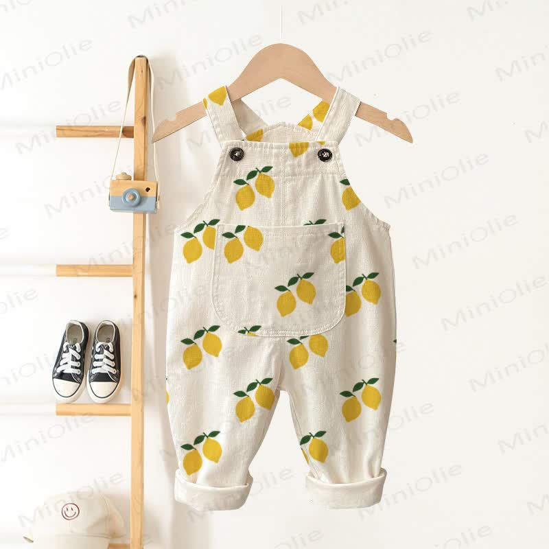 Baby Toddler Lemon Print Beige Pocket Overalls  - Beige - 3-5T - image 1
