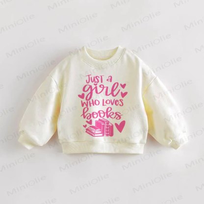 JUST A GIRL WHO LOVES BOOKS Baby Toddler Girl Cream Sweatshirt - Cream - 3-5T - image 1