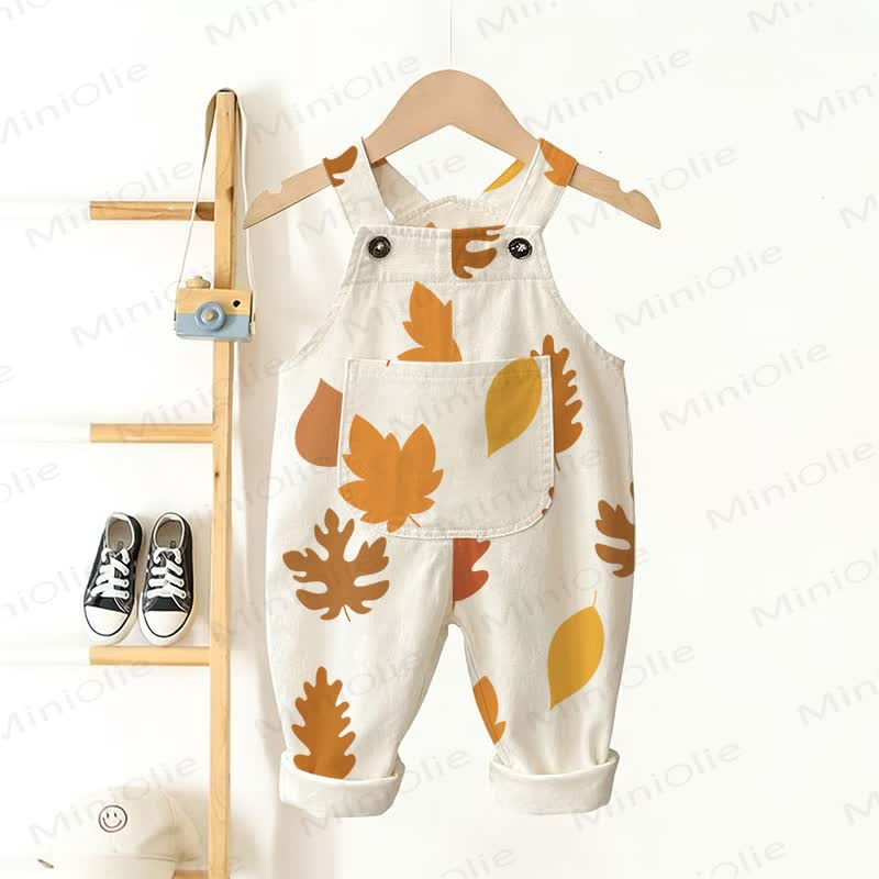 Baby Toddler Fallen Leaves Print Overalls - Beige - 3-5T - image 1