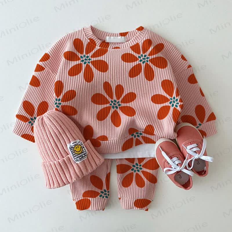 Baby Daisy Floral Print Pink Waffle 2-piece Set - Pink - 2-3T - image 1