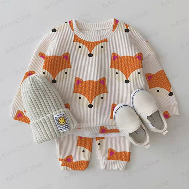 Baby Fox Print Waffle 2-piece Set - Beige - 2-3T - image 1