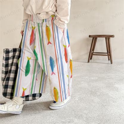 Baby Vertical Stripe Colorful Fish Print Pants - White - 2-3T - image 1