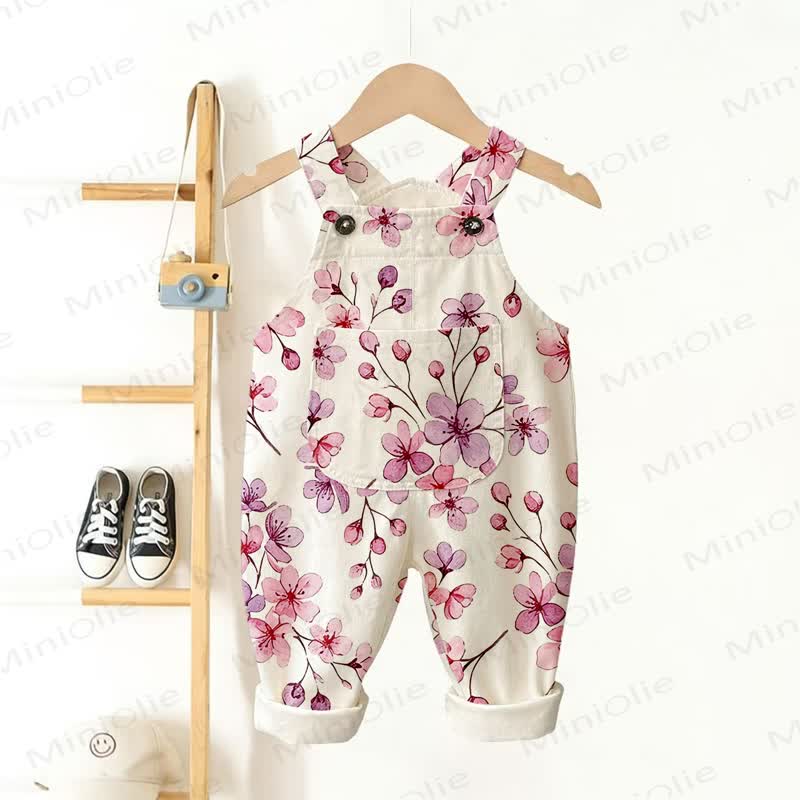 Baby Toddler Cherry blossoms Print Overalls - Beige - 3-5T - image 1