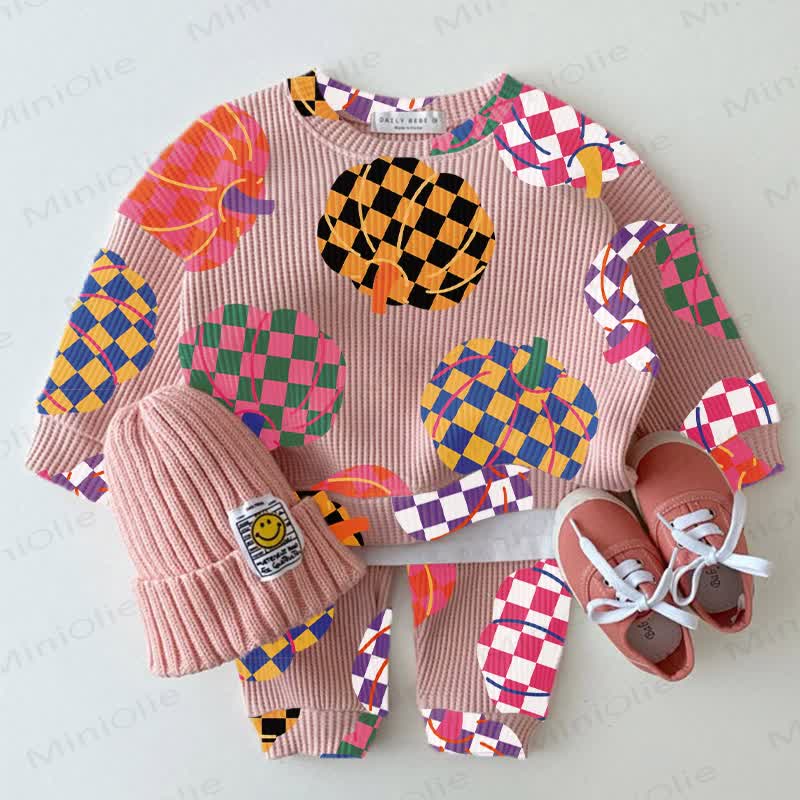 Baby Checkerboard Pumpkin Print Pink Waffle 2-piece Set - Pink - 2-3T - image 1