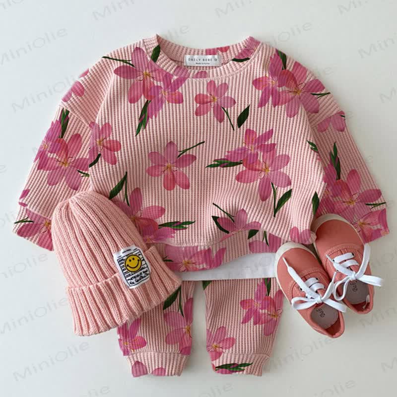 Baby Floral Print Pink Waffle 2-piece Set - Pink - 2-3T - image 1