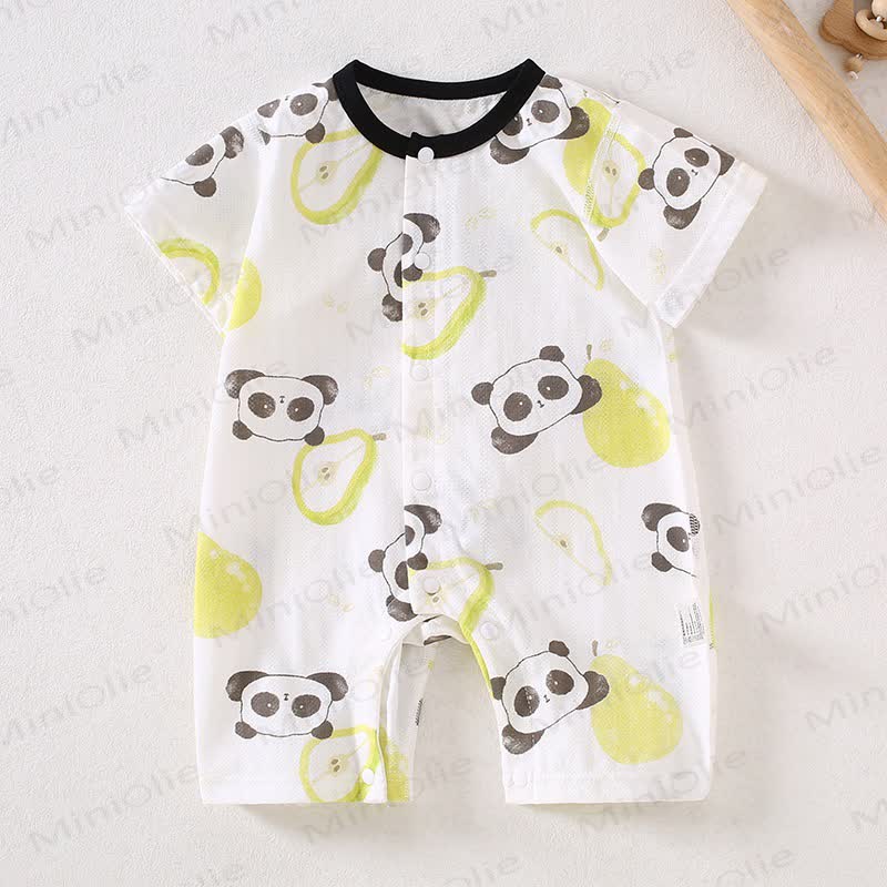 Baby Cotton White Short Sleeves Romper - Black Panda - 18-24M - image 1