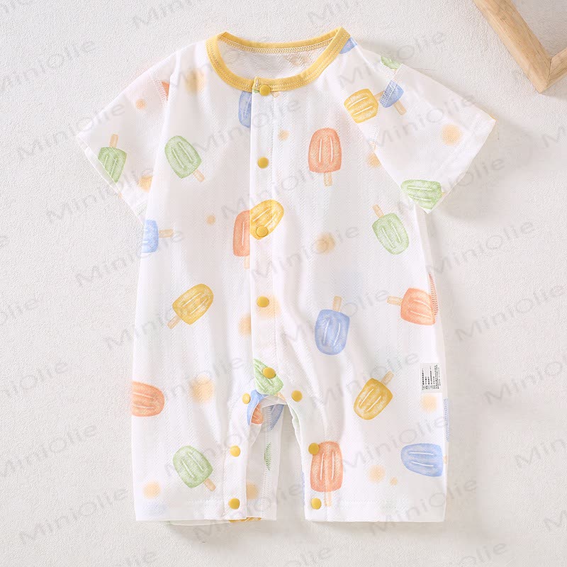 Baby Cotton White Short Sleeves Romper - Yellow Ice Cream - 18-24M - image 2