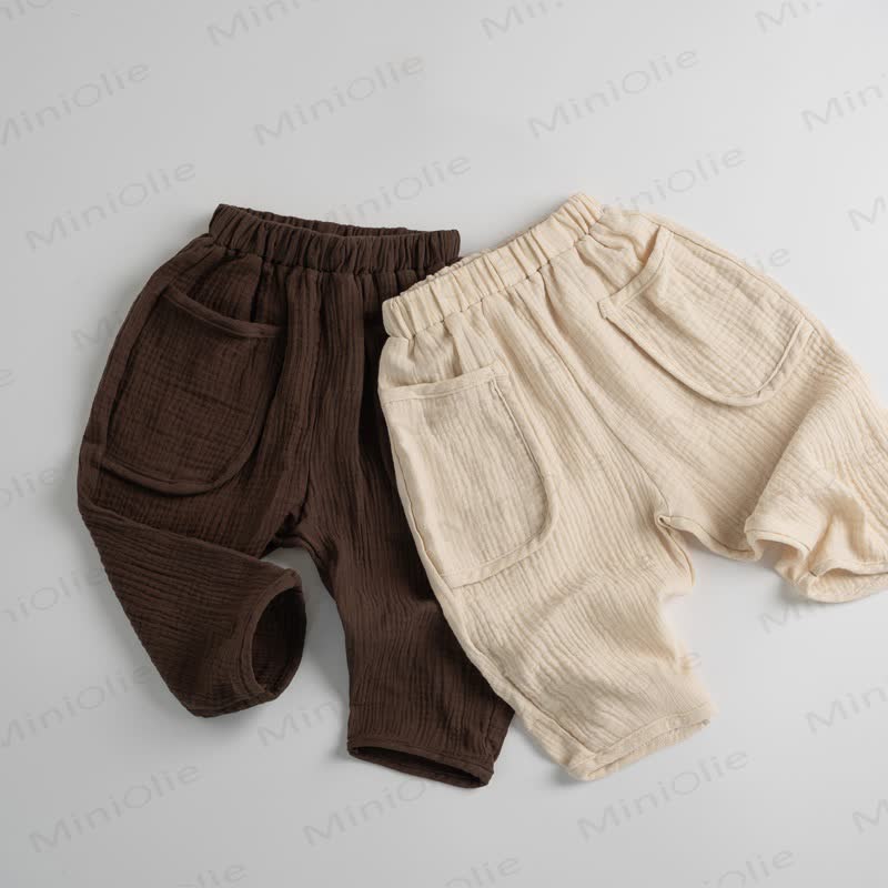 Toddler Baby Solid Color Crinkle Elastic Waist Pocket Pants - image 1