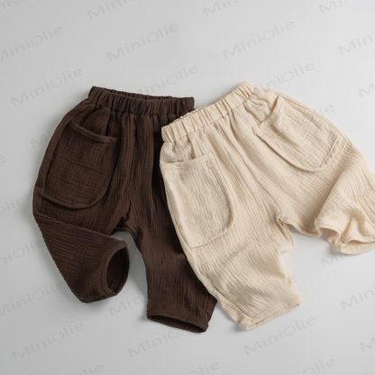 Toddler Baby Solid Color Crinkle Elastic Waist Pocket Pants - image 1