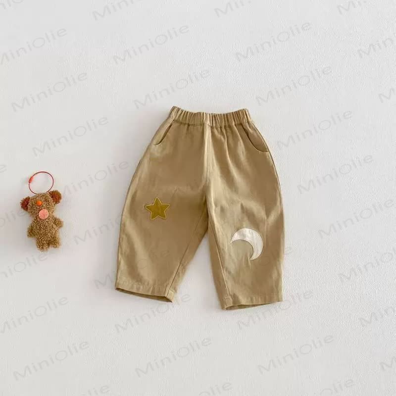 Toddler Baby Moon and Star Patch Relaxed Fit Pants - Khaki - 4-5T - image 3
