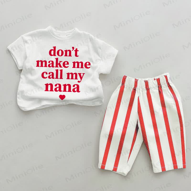 DON'T MAKE ME CALL MY NANA Baby Red Vertical Striped 2-piece Set - White&Red - 4-5T - image 1