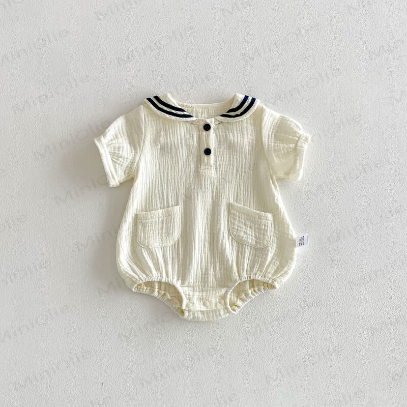 Baby Nautical Collar Pocket Bodysuit - Beige - 18-24M - image 11