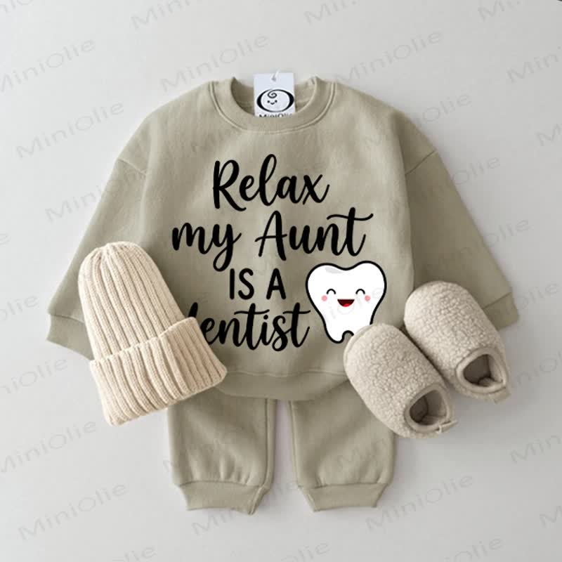 RELAX MY AUNT IS A DENTIST Baby Grey Green Sweatshirt 2-piece Set - Grey Green - 2-3T - image 1