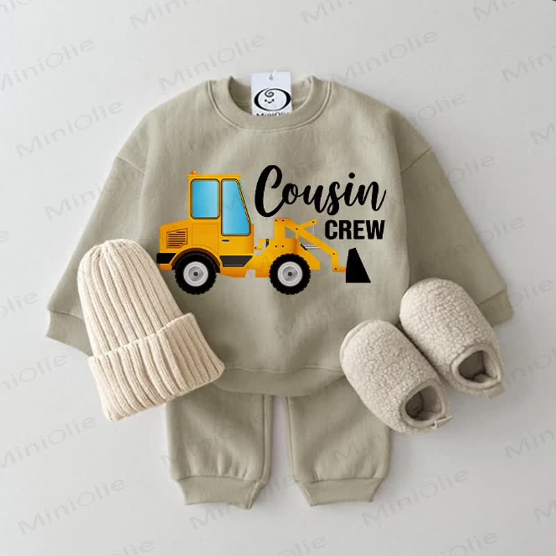 COUSIN CREW Baby Excavator Grey Green Sweatshirt 2-piece Set - Grey Green - 2-3T - image 1