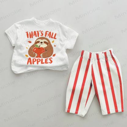 THAT'S FALL APPLES Baby Red Vertical Striped 2-piece Set - White&Red - 4-5T - image 1