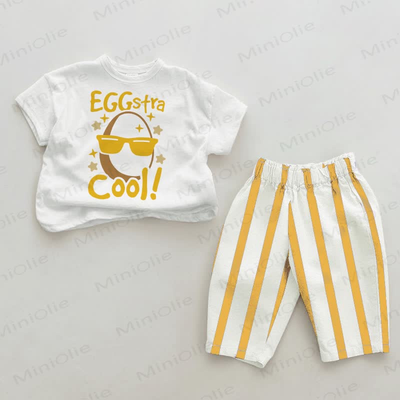 EGGSTRA COOL! Baby White&Yellow Vertical Striped 2-piece Set - White&Yellow - 2-3T - image 1
