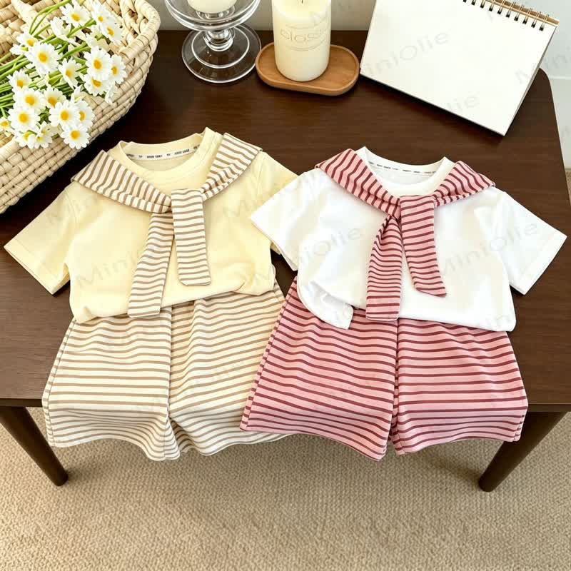 Toddler Girls Striped Layered Tee and Shorts 2-piece Set - image 1