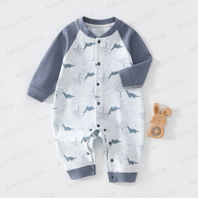 Baby Cotton Long Sleeve Romper - Blue Dinosaur - 18-24M - image 6