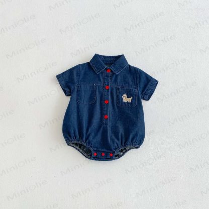 Baby Denim Red Snap Collar Bodysuit - image 3