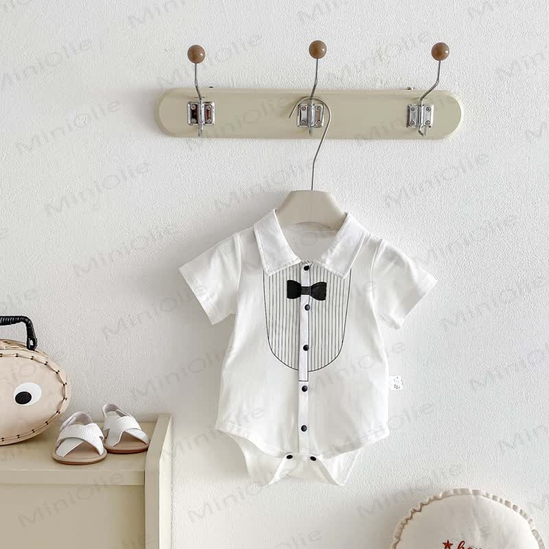 Baby Tuxedo Print Collar Short Sleeve Bodysuit - White - 18-24M - image 1