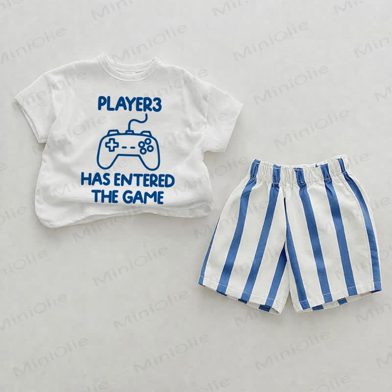 PLAYER3 HAS ENTERED THE GAME Baby White&Blue Vertical Striped 2-piece Shorts Set - White - 2-3T - image 1