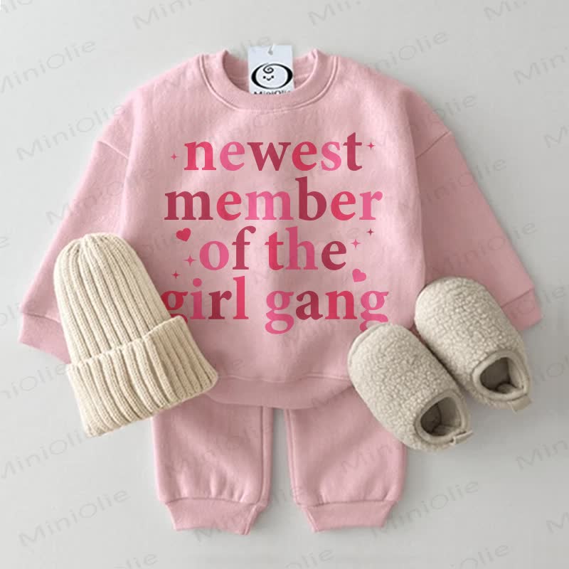 NEWEST MEMBER OF THE GIRL GANG Baby Pink Sweatshirt 2-piece Set - Pink - 2-3T - image 1