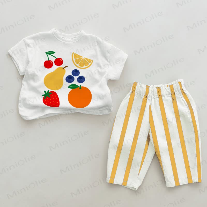 Baby Fruit White&Yellow Vertical Striped 2-piece Set - White&Yellow - 2-3T - image 1