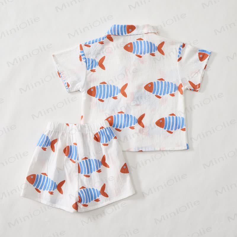 Toddler Boys White Fish Shirt and Shorts 2-piece Set - image 3