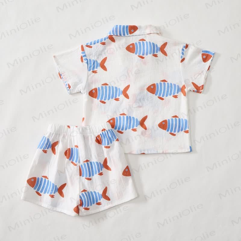 Toddler Boys White Fish Shirt and Shorts 2-piece Set - image 3