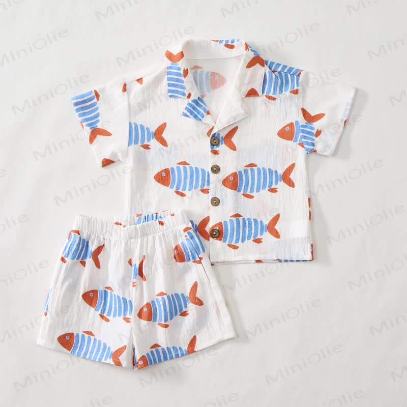 Toddler Boys White Fish Shirt and Shorts 2-piece Set - image 2