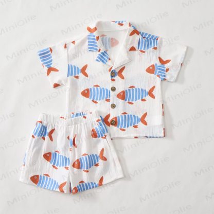 Toddler Boys White Fish Shirt and Shorts 2-piece Set - image 2