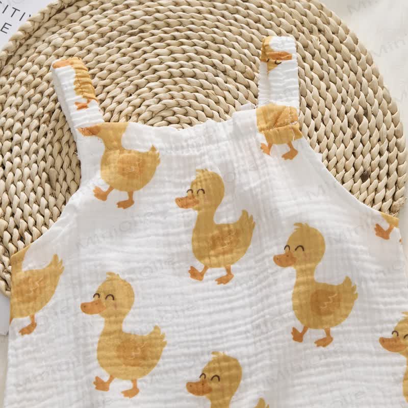 Baby Duck Print White Romper with Hat - image 3