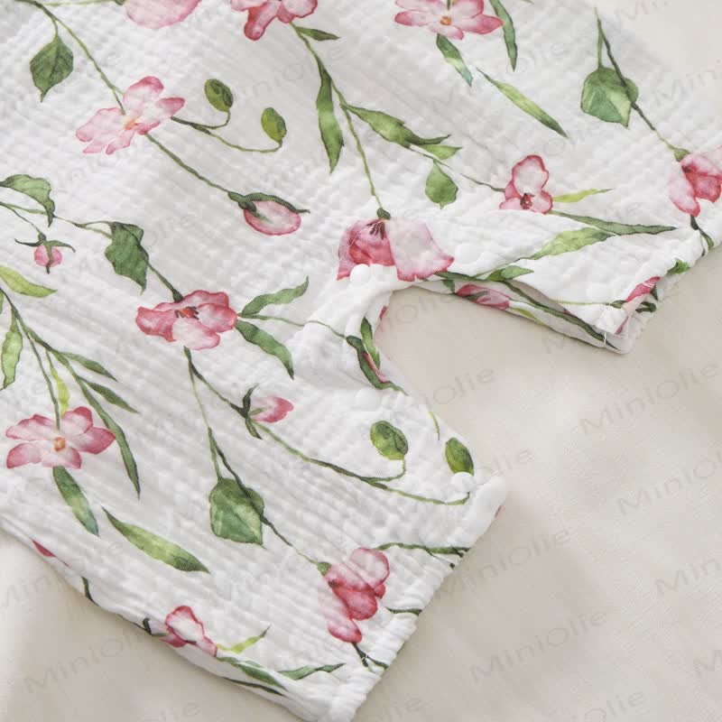 Baby Girl White Flower Print Romper with Hat - image 5