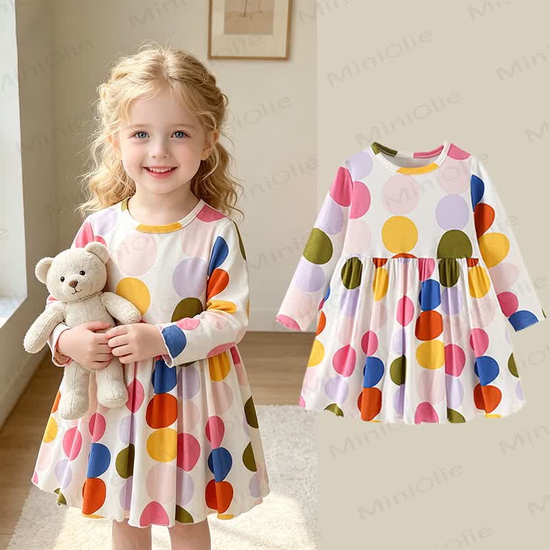 Toddler Girl Colorful Polka Dot Long Sleeve Dress - image 1